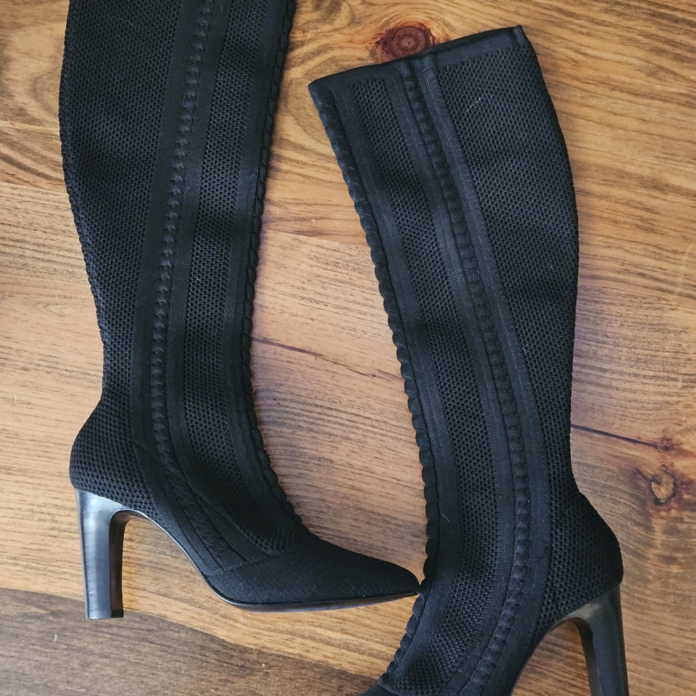 Charles David Black Stretch Textured Heeled Knee Boots